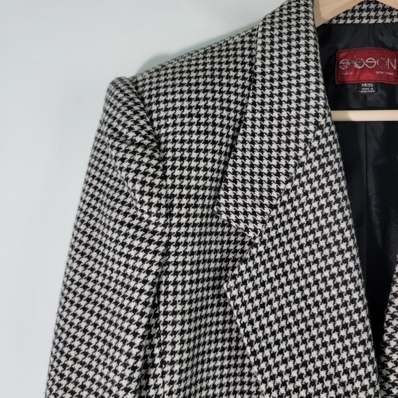 NWT SASSON Paris NY Houndstooth Wool Blend Cropped Jacket Sz 14/15 One Button - Picture 3 of 11